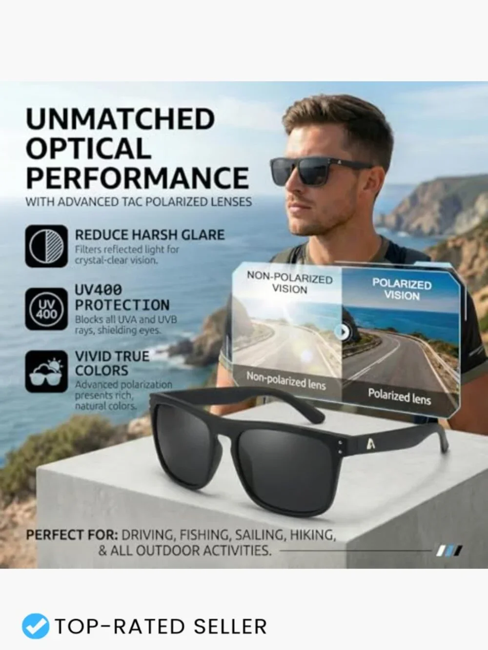 Oversized Square Polarized Sunglasses for Men UV Protection Trendy Wrap Around